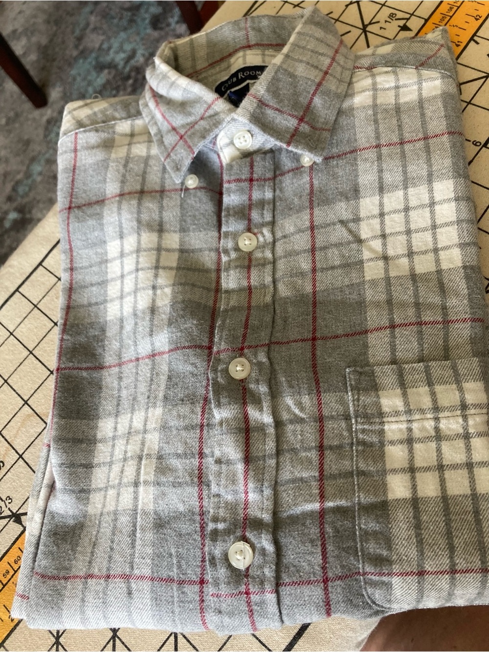 Club Room Gray Plaid Button-Down Shirt with Red Windowpane